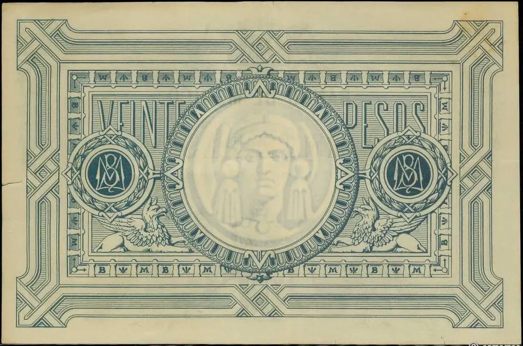20 pesos maximiliano 1866 reverso