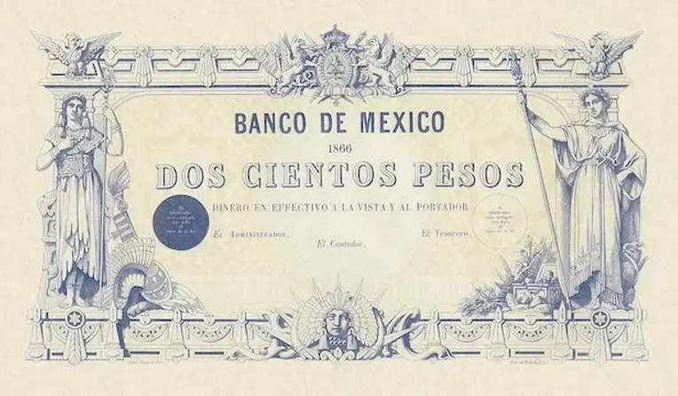 200 pesos maximiliano 1866 anverso