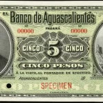 5 pesos banco aguascalientes serie b 1906 anverso