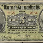 5 pesos banco aguascalientes serie c 1910 anverso