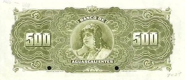 500 pesos banco aguascalientes serie a 1902-1903 reverso