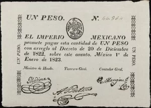 Billete 1 Peso del Imperio Mexicano 1823 Anverso